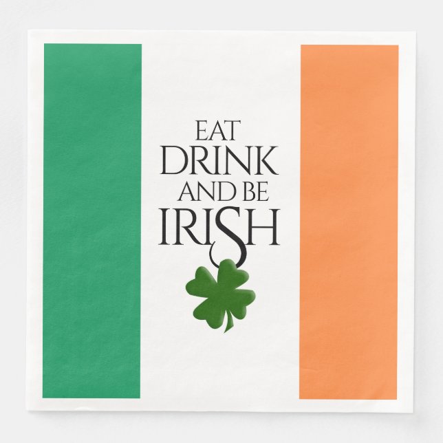Shamrock Eat Drink och BE Irish Flagga Pappersservett (Framsida)