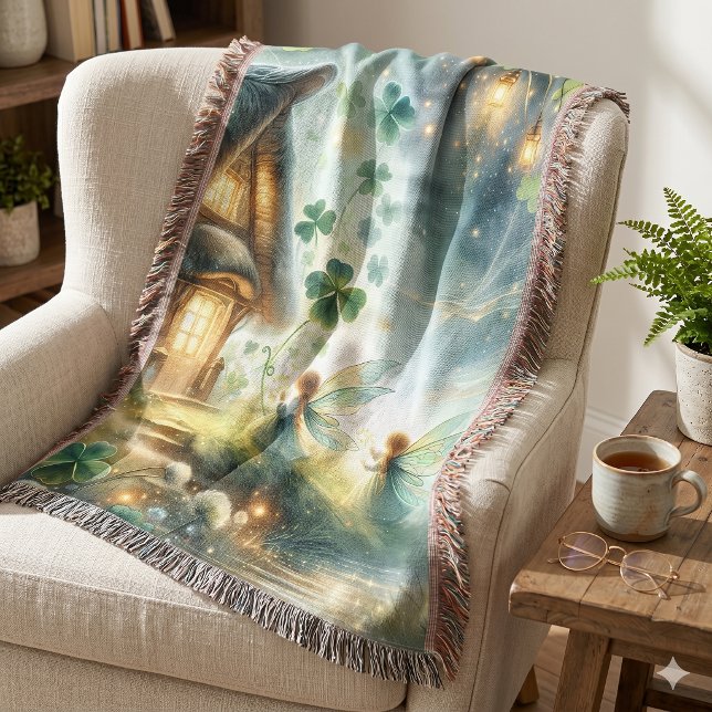Shamrock Fairy Cottage Glow blir Filt (Shamrock Fairy Cottage Glow Throw Blanket)