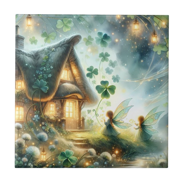 Shamrock Fairy Cottage Glow Kakelplatta (Framsidan)