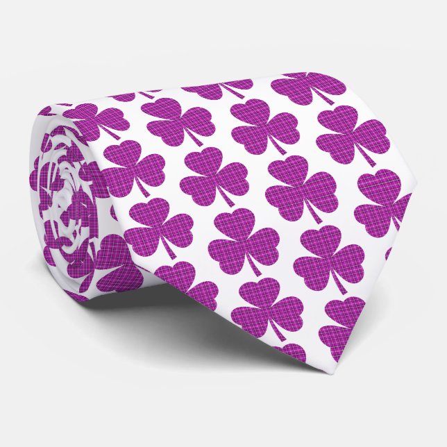 Shamrock-formad rutig rosa lila halsduk slips (Rullad)