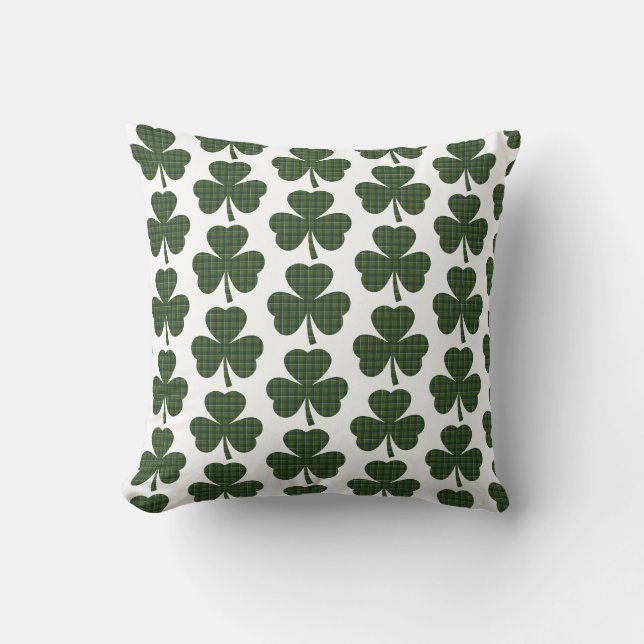 Shamrock-formad rutmönstrad mörkgrön kudde (Framsida)