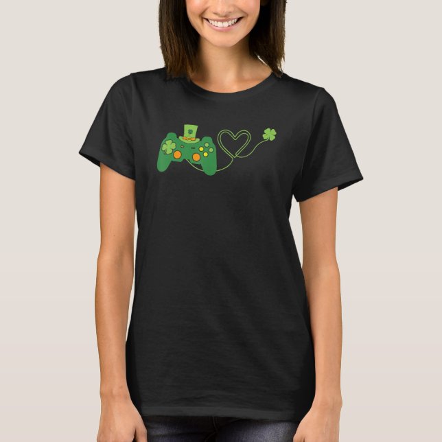 Shamrock Game Controller Video Gaming St Patrick's T Shirt (Framsida)