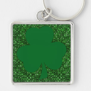 Shamrock Glitter Keychain Fyrkantig Silverfärgad Nyckelring