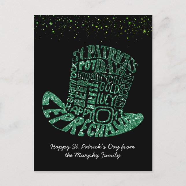 Shamrock Glitter Leprechaun | St. Patricks dag Vykort (Framsida)