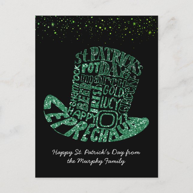 Shamrock Glitter Leprechaun | St. Patrick's Day Vykort (Framsida)
