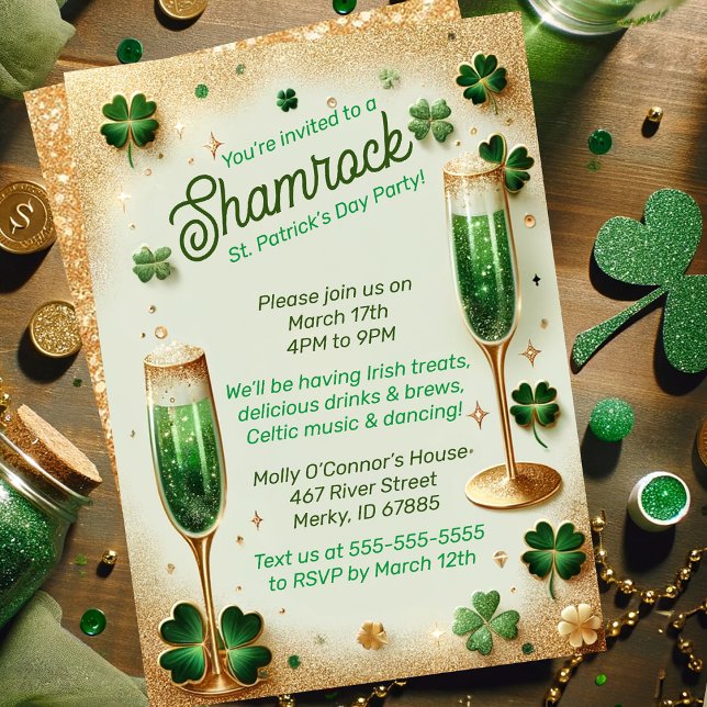 Shamrock Glitter St Patrick's Day Party Fest Inbjudningar (Skapare uppladdad)