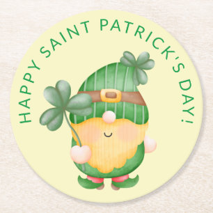 Shamrock Gnome Lycklig Saint patrick's day Underlägg Papper Rund