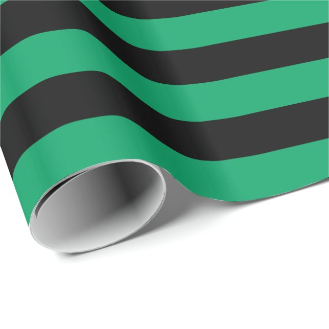 Shamrock Grön och Svart Rand Presentpapper (Rullad Hörn)