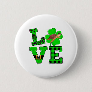 Shamrock Grön Rutig Kärlek Havs Sköldpadda St Patr Knapp