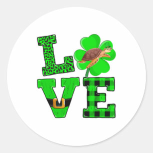 Shamrock Grön Rutig Kärlek Havs Sköldpadda St Patr Runt Klistermärke