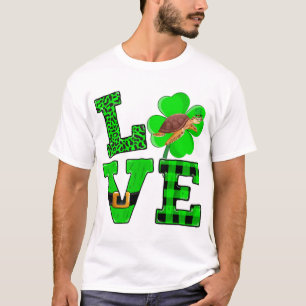 Shamrock Grön Rutig Kärlek Havs Sköldpadda St Patr T Shirt