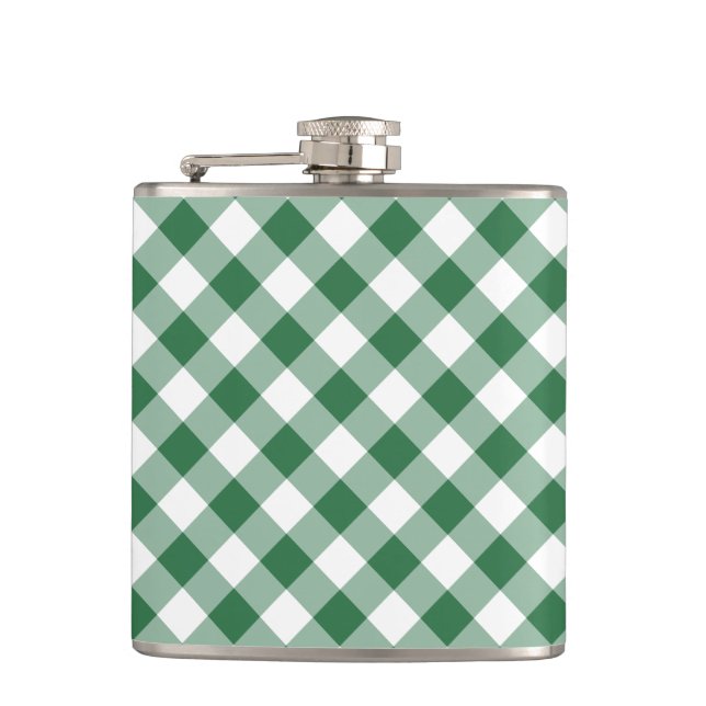 Shamrock Grönt and White Check Gingham Hip Flask Fickplunta (Framsidan)