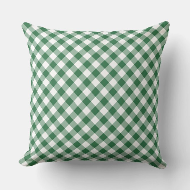 Shamrock Grönt and White Check Gingham Pillow Kudde (Framsida)
