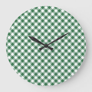 Shamrock Grönt and White Check Gingham Wall Clock Stor Klocka