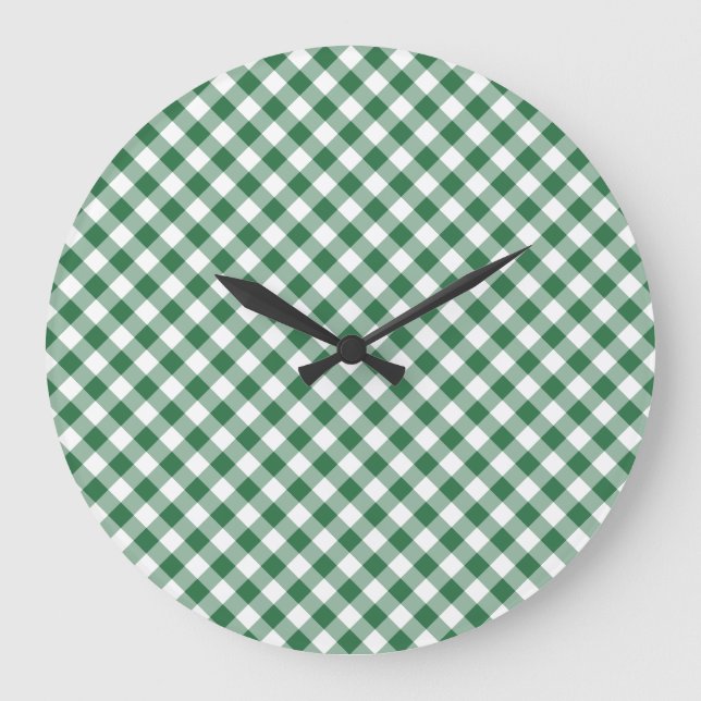 Shamrock Grönt and White Check Gingham Wall Clock Stor Klocka (Framsida)