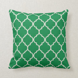 Shamrock Grönt and White Quatrefoil Mönster Kudde