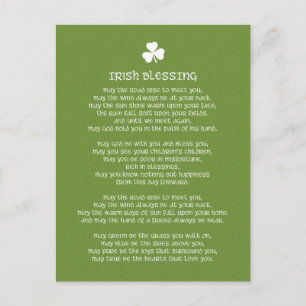 Shamrock Grönt Irish Blessing Vykort