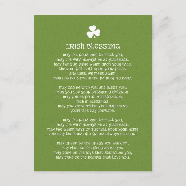 Shamrock Grönt Irish Blessing Vykort (Framsida)