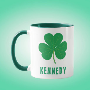 Shamrock Grönt Klöver Ireland Irish Custom Name Mugg