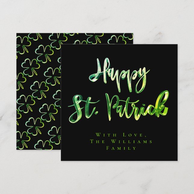 Shamrock Grönt Klöver Mönster Lycklig St. Patrick Julkort (Fram/baksida)
