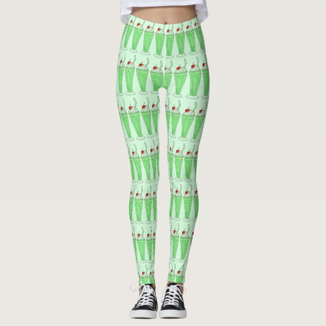 Shamrock Grönt Mint Shake Milkshake Food Leggings (Framsida)
