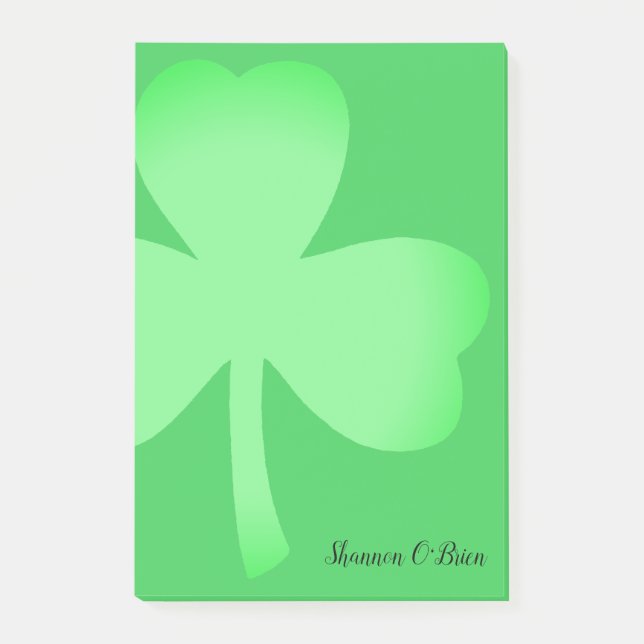 Shamrock Grönt Modern skript Monogrammed Namn 4x6 Post-it Block (Framsida)