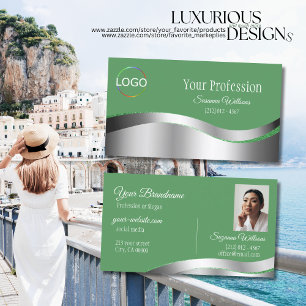 Shamrock-Grönt Vågigt Silver Decor med Logotyp Pho Visitkort