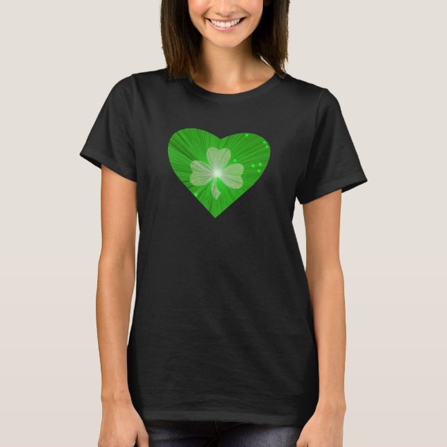 Shamrock Heart Basic American dam t-shirt Black (Framsida)