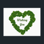 Shamrock Heart Helgdag vykort<br><div class="desc">Söt bild av ett hjärta som är gjort med schampar visas på detta vykort för St.Patrick-dagen. På vykortets framsida står "Wishing You" och på baksidan av vykortet: "A Lycklig St. Patrick's Day and Irish Blessings too"! Ett sött kort för att skicka familj och vänner till St. Pat's Day!</div>