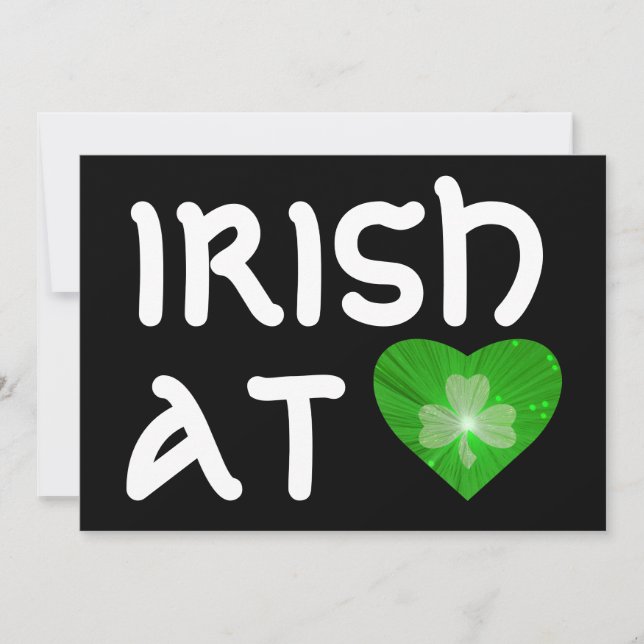Shamrock Heart 'Irish at Heart' inbjudan svart (Framsida)