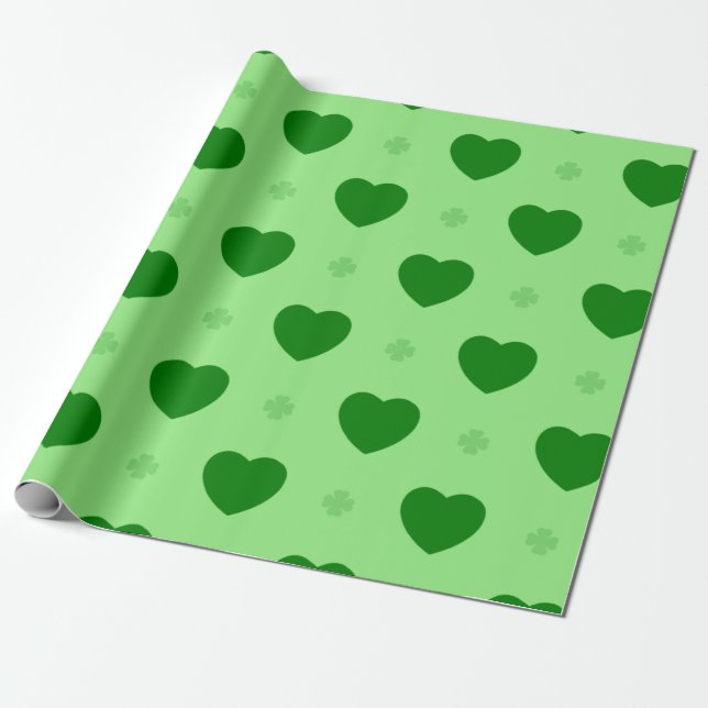 Shamrock Hearts Wrapping Papper Presentpapper (Utrullad)
