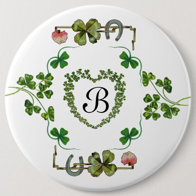 SHAMROCK-HJÄRTA,BLOMMOR,GRÖNTENS BLOMMIGT MONOGRAM KNAPP (Framsida)