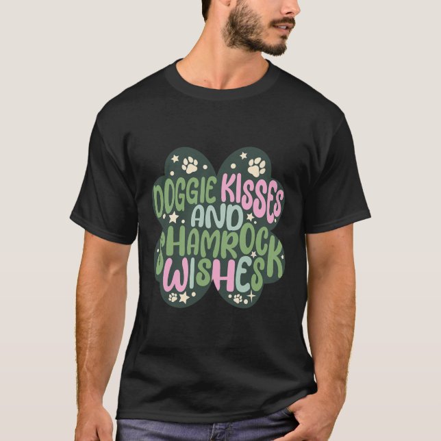 Shamrock Hund Kysser Shamrock Önskar St Patricks T Shirt (Framsida)