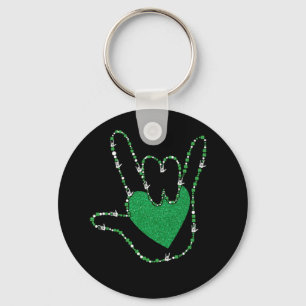 Shamrock I Kärlek You Händer Sign Language ASL Nyckelring