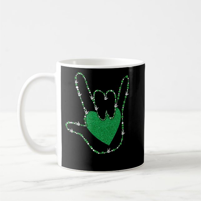 Shamrock I Love You Hands Sign Language ASL Kaffemugg (Vänster)