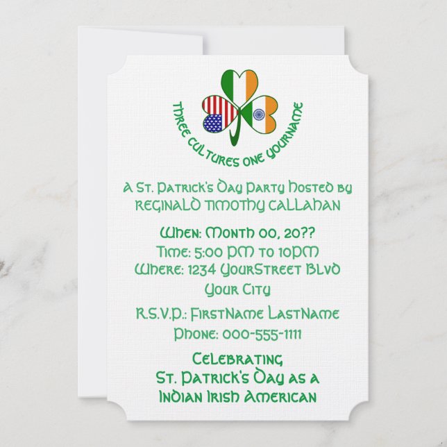 Shamrock indiska Irland USA flaggor Inbjudningar (Framsida)