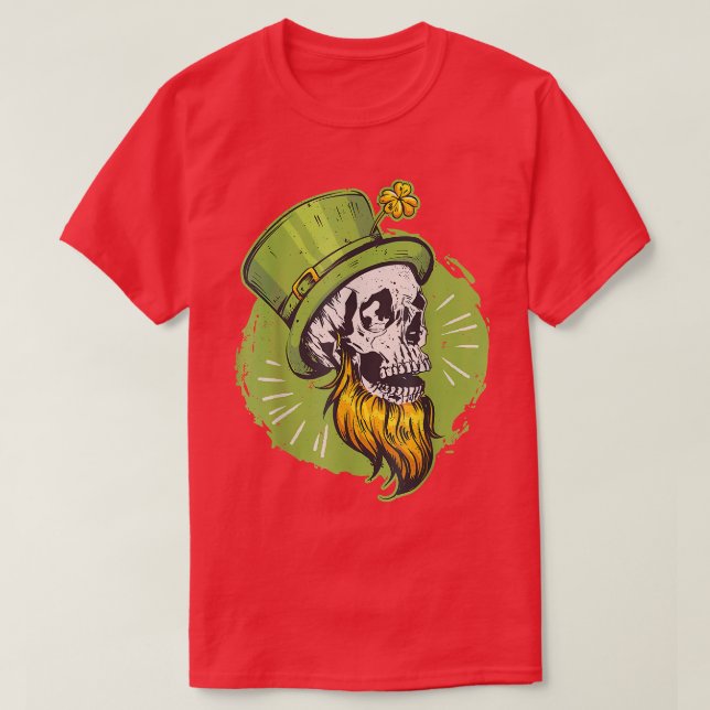 Shamrock Irish Bearded Skull Leprechaun St Patrick T Shirt (Design framsida)