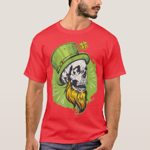 Shamrock Irish Bearded Skull Leprechaun St Patrick T Shirt