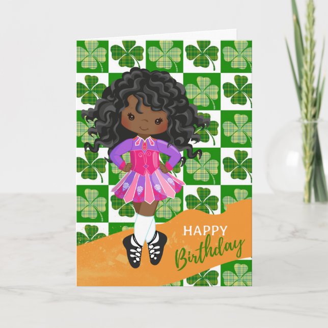 Shamrock Irish Dance Black Girl Birthday Kort (Framsida)