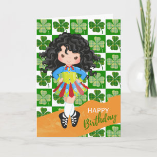 Shamrock Irish Dance Black Hair Girl Birthday Kort
