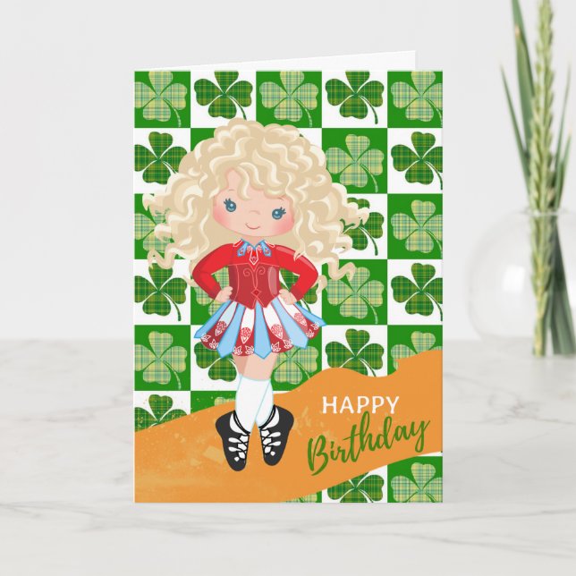 Shamrock Irish Dance Blond Hair Girl Birthday Kort (Framsida)