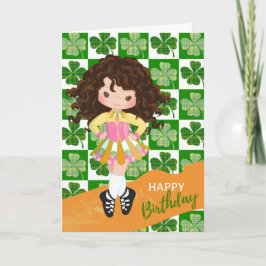 Shamrock Irish Dance Brunette Girl Birthday Kort