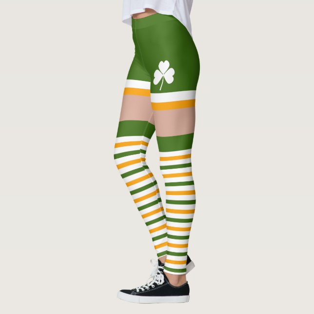 Shamrock Irish Grönt White Orange St patricks day Leggings (Vänster)