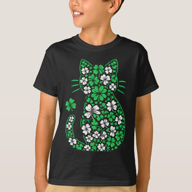 Shamrock Irländsk Katt Grafik Saint Patrick Dag Fö T Shirt (Framsida)