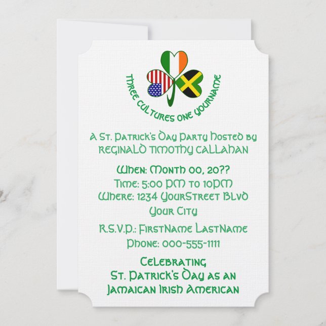 Shamrock Jamaica Irland USA Anpassa text Inbjudningar (Framsida)