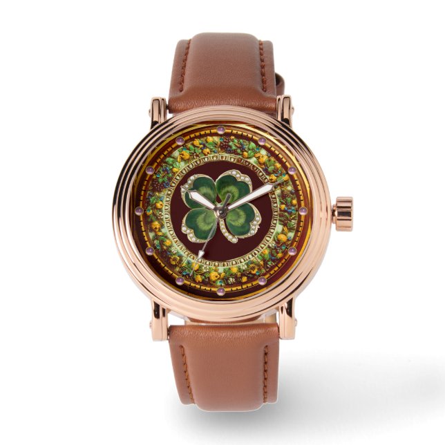 Shamrock Jewel guld med pärlor Armbandsur (Framsida)