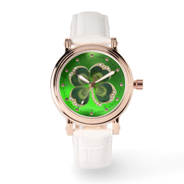Shamrock Jewel guld med pärlor Armbandsur (Framsida)