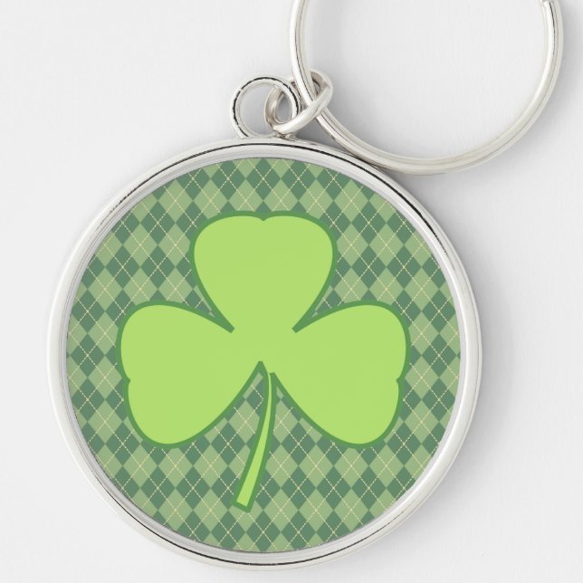 Shamrock Keychain Rund Silverfärgad Nyckelring (Framsidan)