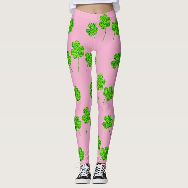 Shamrock Klöver Grönt Black St. Patrick's Day Leggings (Framsida)
