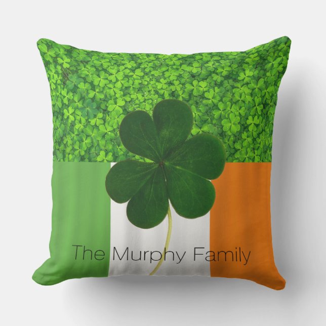 Shamrock Klöver Grönt Irish Flagga Ireland Namn Utomhuskudde (Framsida)